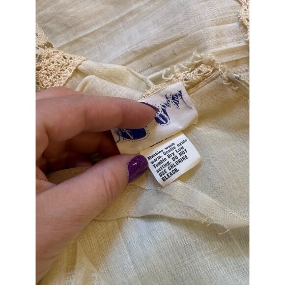 Vintage 70s Ivory Boho Praire Cottagecore Tiered Maxi Dress Crochet Bell Sleeves - Picture 12 of 16